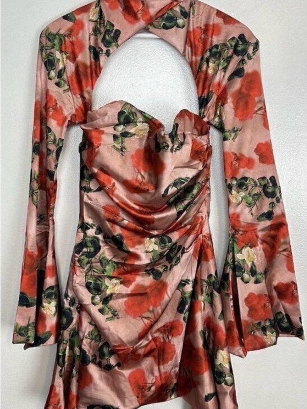 House of CB Toira Dress in Red Floral  Mini Dress in Pink and Red - Picture 7 of 7